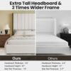 Tall Headboard Upholstered King Size Bed With Vertical Striped And Wingback Design, Box Spring Needed, Linen - Beige - Image 3