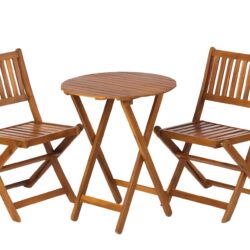 3 Piece Acacia Bistro Set, Folding Patio Furniture For Garden Backyard Balcony Porch With 1 Coffee Table And 2 Foldable Chairs - Light Brown