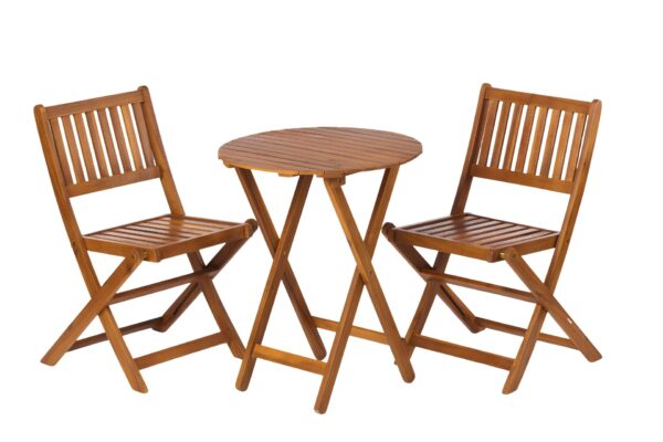 3 Piece Acacia Bistro Set, Folding Patio Furniture For Garden Backyard Balcony Porch With 1 Coffee Table And 2 Foldable Chairs - Light Brown