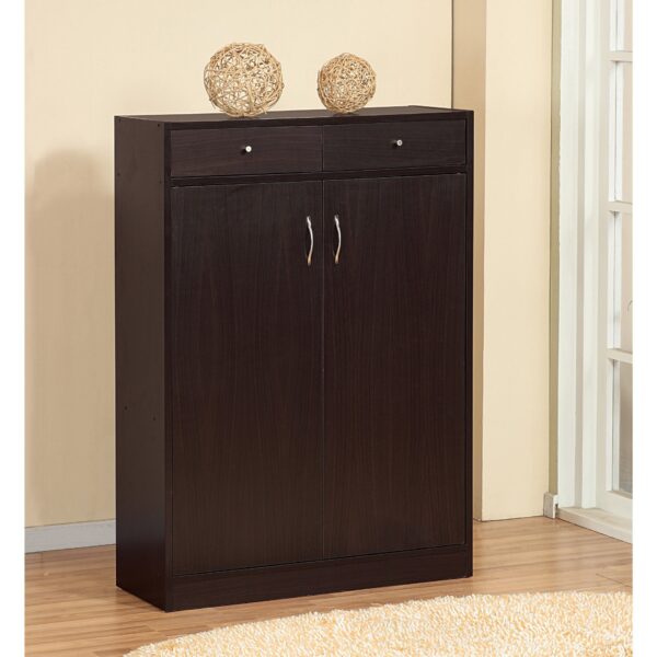 Shoe Storage Cabinet, Home Shoe Organizer With Five Shelves And Two Drawers - Red Cocoa