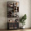 Industrial Tall Black Bar Wine Rack Cabinet With Glass Holder Wood Home Bar Cabinet - Walnut / Black - Image 10