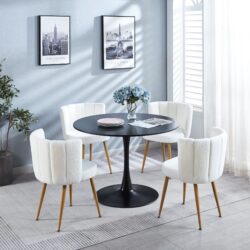 5 Piece Dining Set (Table And 4 Chairs), Kitchen Sets, Coffee Sets, MDF Table And Fabric Chair - Black / White