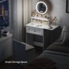 Makeup Vanity Desk With Round Mirror And Lights, 2 In 1 Nightstand, Dressing Table With A Chair - Antique White - Image 5