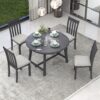 Modern Farmhouse 5 Piece Wood Dining Table Set With Extendable Round Table And 4 Chairs - Gray - Image 6