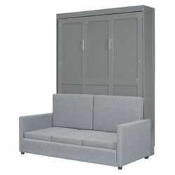 Full Size Murphy Wall Bed With Cushion - Gray