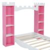 Castle Shaped Bed With Storage Shelf, Dreamy Twin Size Platform Bed For Kids Bedroom - Pink / White - Image 9
