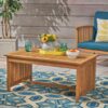 Acacia Wood Outdoor Coffee Table, Rectangular Patio Coffee Table For Outside - Brown Patina - Image 4