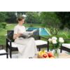 Modern 4 Piece Patio Furniture Set With Acacia Wood Table Top And Beige Cushions - Brown - Image 14