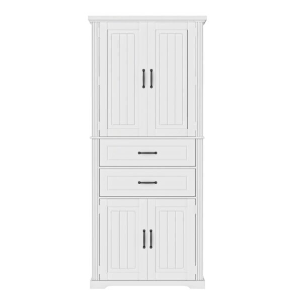 Elegant Multi Functional Storage Cabinet With Slide Rail Drawers, Adjustable Shelves - White