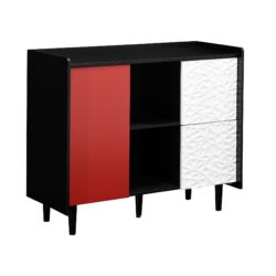 Modern Sideboard Buffet Cabinet With Doors And Unique Panel Styling - Black / Red