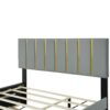 Queen Size Upholstered Platform Bed With 2 Drawers And 1 Trundle, Classic Strip Headboard Design - Gray - Image 8