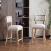 Counter Stools (Set of 2), Upholstered Counter Height Bar Stools With Comfy Back, Solid Rubber Wood Frame, Backrest, Footrest, Armless Barstools For Home Bar, Kitchen Counter - Beige / Natural - Image 2