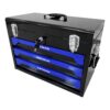 20'' Portable 3 Drawer Steel Toolbox, 4 Layers Of Tools With Metal Latches, With Top Storage Tray And Carrying Handle, Multi Function Tool Storage For Garage, Home, Or Workbench - Black / Blue - Image 9