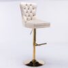 Thick Golden Swivel Velvet Barstools Adjusatble Seat Height From 27-35", Modern Upholstered Bar Stools With Backs Comfortable Tufted For Home Pub And Kitchen Island (Set of 2) - Beige - Image 8