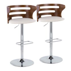 Cosi - Mid-Century Modern Adjustable Barstool With Swivel With Rounded Rectangle Footrest (Set of 2) - Chrome / Walnut / Brown