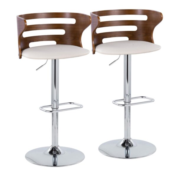 Cosi - Mid-Century Modern Adjustable Barstool With Swivel With Rounded Rectangle Footrest (Set of 2) - Chrome / Walnut / Brown