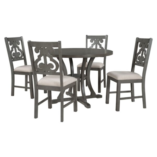 Retro Style 5 Piece Round Dining Table And Chair Set With Unique Legs And Hollow Chair Back - Gray