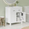 Bathroom Vanity With Ceramic Sink, Modern Single Bathroom Cabinet With 2 Doors And A Shelf, Soft Close Doors - White - Image 2