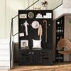 Entryway Bench With Coat Rack, 3 In 1 Design And Adjustable Shelves, Hall Tree With 7 Hooks For Entrance, Living Room - Black - Image 6