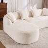 Compression Sofa: Combining Chaise Longue With 3 Seater, Wood Grain Chenille Fabric, Full Sponge Compression Sofa, Combined Sofa With 4 Pillows For Living / Home Furniture / Apartment - White - Image 29