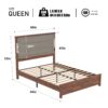Queen Size Bed Frame With Upholstered Headboard, Queen Bed Frame With Charging Station And LED Lights, Wood Slats, No Box Spring Needed - Gray / Dark Brown - Image 8