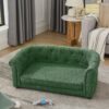 Contemporary Pet Sofa With Arc Shaped Backrest And Armrests Breathable Linen Soft Cushion - Green - Image 2