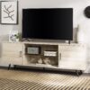 Mid-Century Modern 2 Door 70" TV Stand For 80" TVs With Glass Shelf - Birch - Image 4