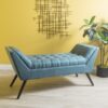 Modern Fabric Bench With Padded Seat And Wide U Shape Design - Teal - Image 4