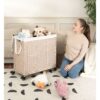 Laundry Hamper With Lid PE Rattan Powder Coating Frame Clothes Hampers With 2 Removable Bags, Wheels, 160L - Gray - Image 42