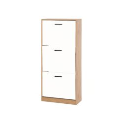 Freestanding Shoe Storage Cabinet With 3 Flip Drawers - White / Natural