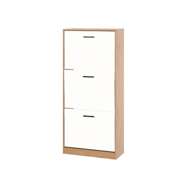 Freestanding Shoe Storage Cabinet With 3 Flip Drawers - White / Natural