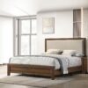 King Size Panel Bed With Fabric Upholstered Tufted Nailhead Trim Headboard - Brown - Image 2