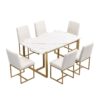 Modern Dining Table Set For 6 Faux Marble Kitchen Table Set With 6 Upholstered Dining Chairs, 7 Piece - White / Golden - Image 11