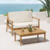 2 Piece Patio Set With Slatted Back Loveseat And Coffee Table - Teak - Image 9