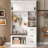 Modern Entryway Bench With Coat Rack, 3 Shelves And Drawers, 3 Sturdy Hooks, Wide Hall Tree With Storage Bench For Hallway - White - Image 6