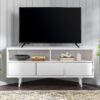 Mid-Century Modern Minimalist 3 Drawer Corner TV Stand For TVs Up To 58 - White - Image 7