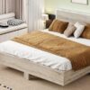 King Size Floating Platform Bed, With LED Lights, Bedside Nightstand - Natural - Image 10