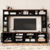 Wall Unit Entertainment Center With Bookshelves For TVs Up To 80", Modern TV Stand Media Console With Cabinets, Tempered Glass Doors And Adjustable Shelves For Living Room - Black - Image 3