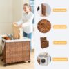 Laundry Hamper With Lid PE Rattan Powder Coating Frame Clothes Hampers With 2 Removable Bags, Wheels, 160L - Brown - Image 33
