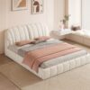 Queen Size Upholstered Platform Bed, Polyester - Beige - Image 13