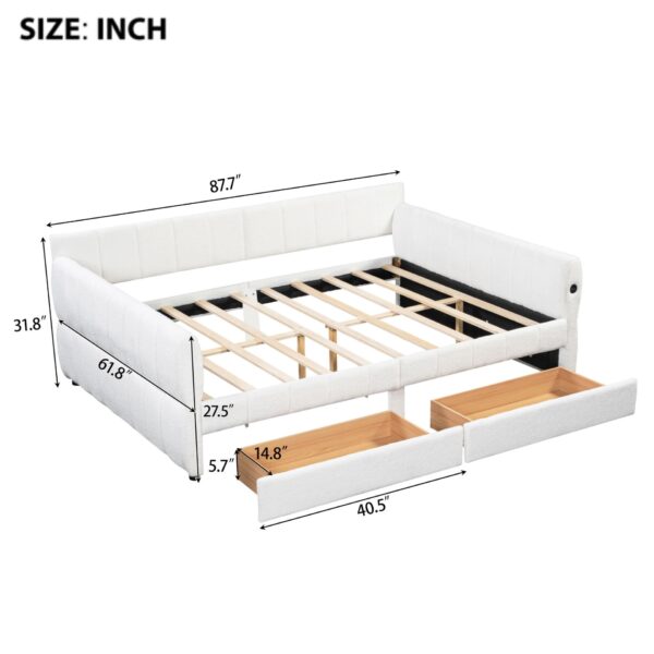 Queen Platform Bed With USB, 2 Drawers - White