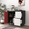 Modern Sideboard Buffet Cabinet With Doors And Unique Panel Styling - Black / Red - Image 11