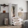 Wardrobe With 3 Drawers High Wardrobe Armoire With Rattan For Living Room Organizer - White - Image 6