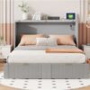 Full Size Murphy Bed With Drawer And A Set Of Sockets & USB Ports, Pulley Structure Design - Gray - Image 24