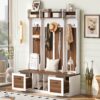 5 In 1 Entryway Bench With Coat Rack, 7 Sturdy Hooks, 2 Spacious Drawers And Adjustable Shelves, Wide Hall Tree With Metal Handles For Hallway - Brown / White - Image 3