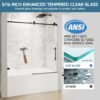 Frameless Single Sliding Shower Door With Soft Close, 5 / 16" Clear Nano Coated Tempered Glass, 60" X 60" - Matte Black - Image 9