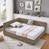 Mid Century Full Size Upholstered Bed Frame With Tufted Backrest And Armrests - Brown - Image 2