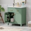 Bathroom Vanity With Ceramic Sink, Modern Single Bathroom Cabinet With 2 Doors And A Shelf, Soft Close Doors - Green - Image 2