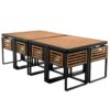 18 Pieces Acacia Wood Patio Dining Set, Space Saving Outdoor Patio Set, 8 Cushioned Chairs & 8 Ottomans & 2 Square Table, For Backyard, Garden, Deck And Poolside - Gray - Image 8