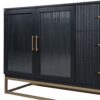 Queen Murphy Bed With Frosted Glass Doors Design, Fake Drawers, Metal Legs - Black - Image 9